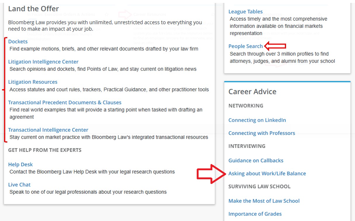 Bloomberg Law Career Resources homepage