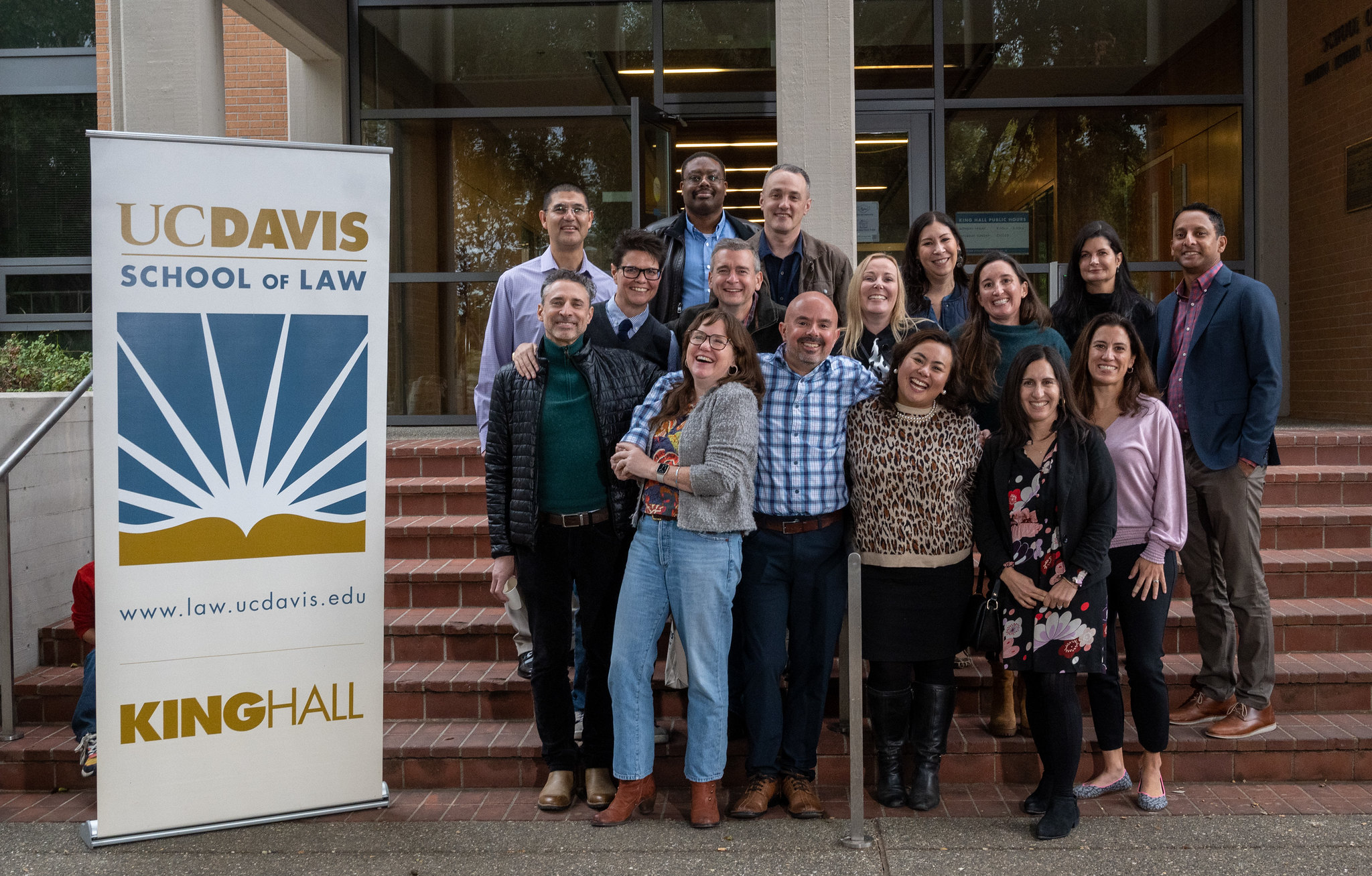 Members of UC Davis Law's Class of 2022 standing in front of King Hall.