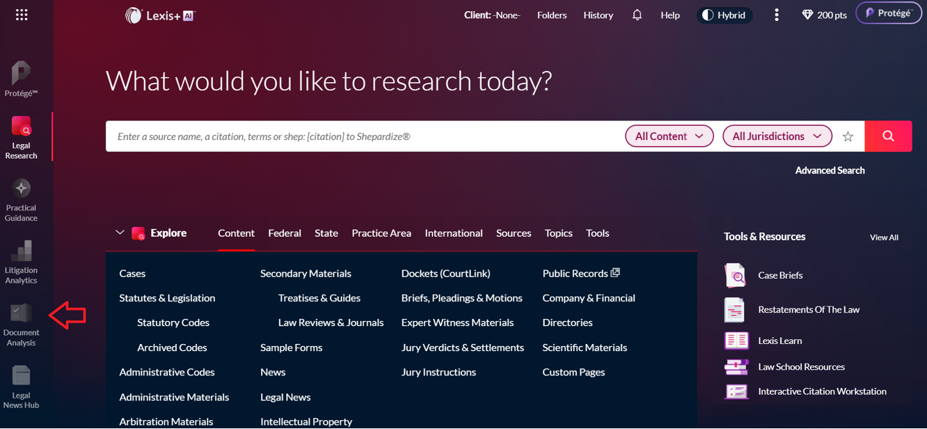 Lexis: where to find Document Analysis