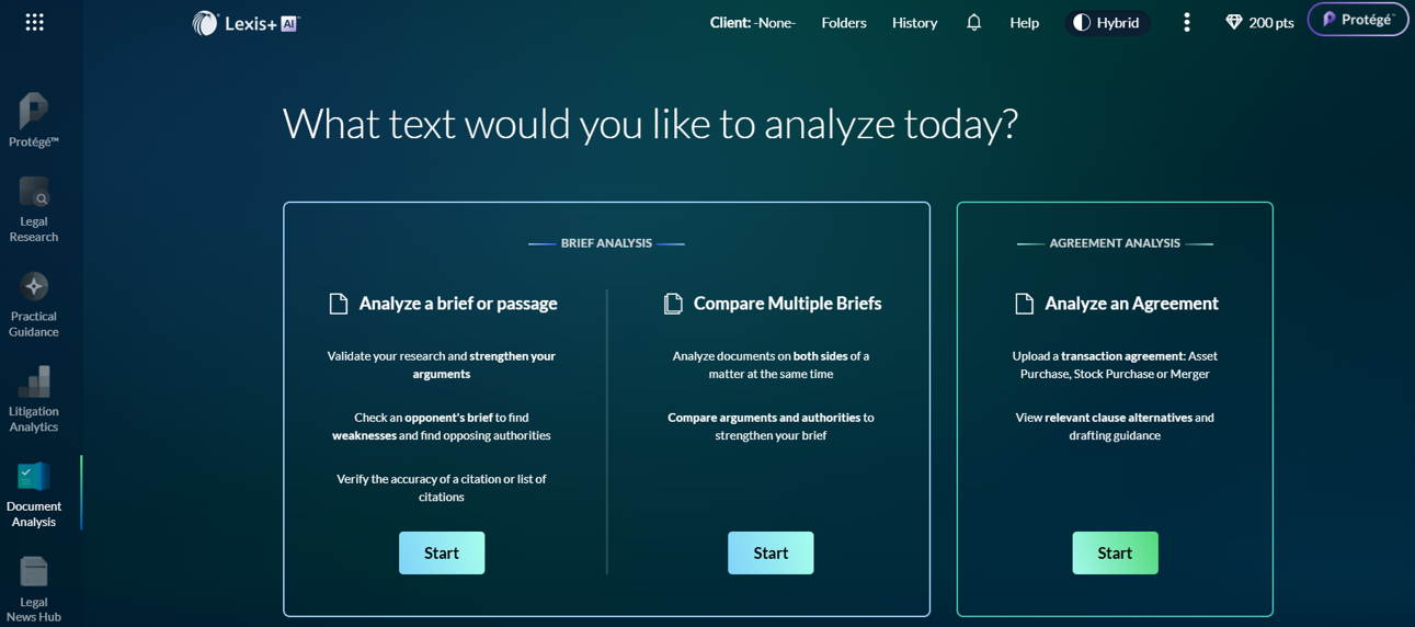 Lexis: landing page of Document Analysis