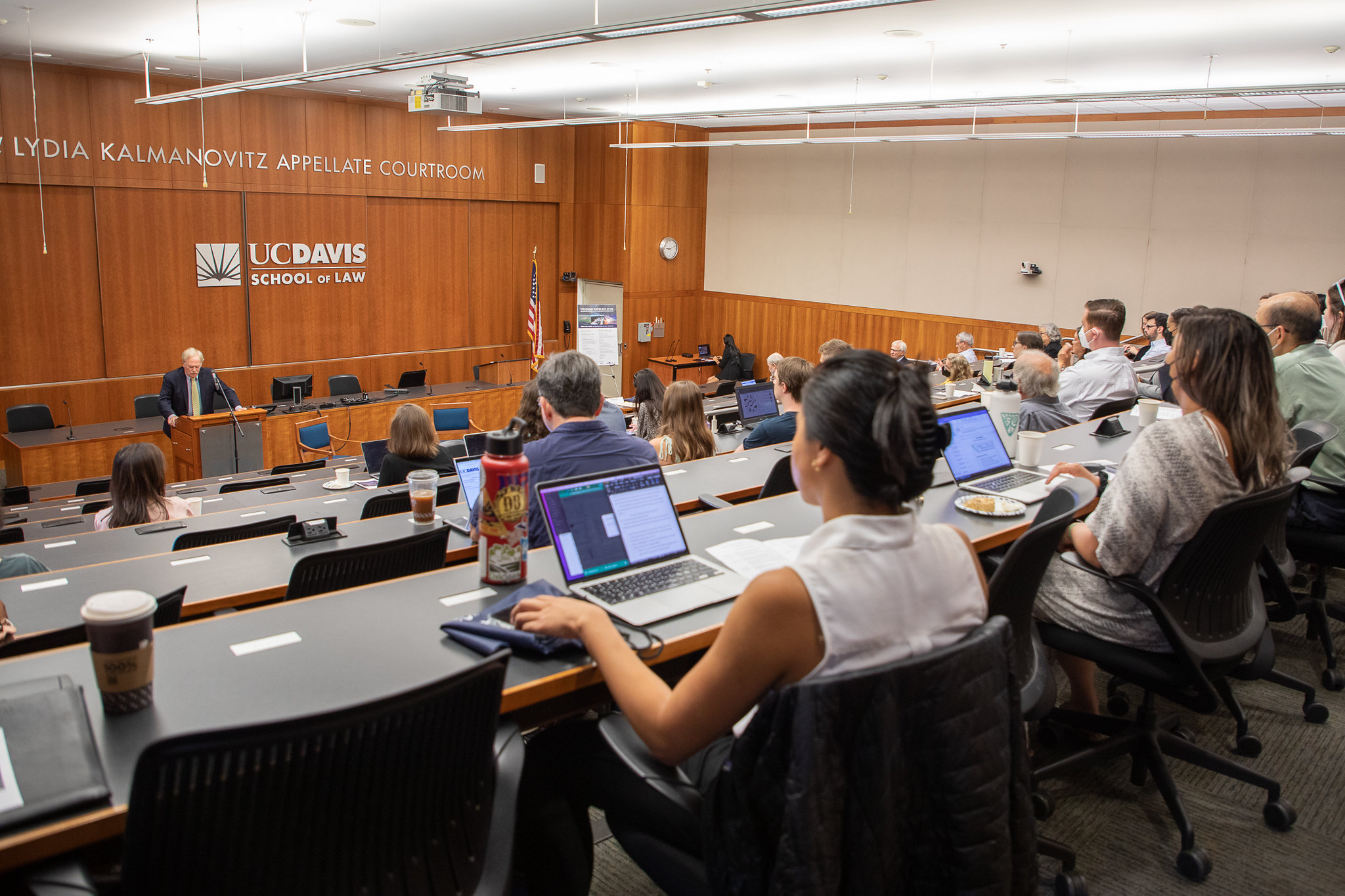 A full lecture hall at King Hall.