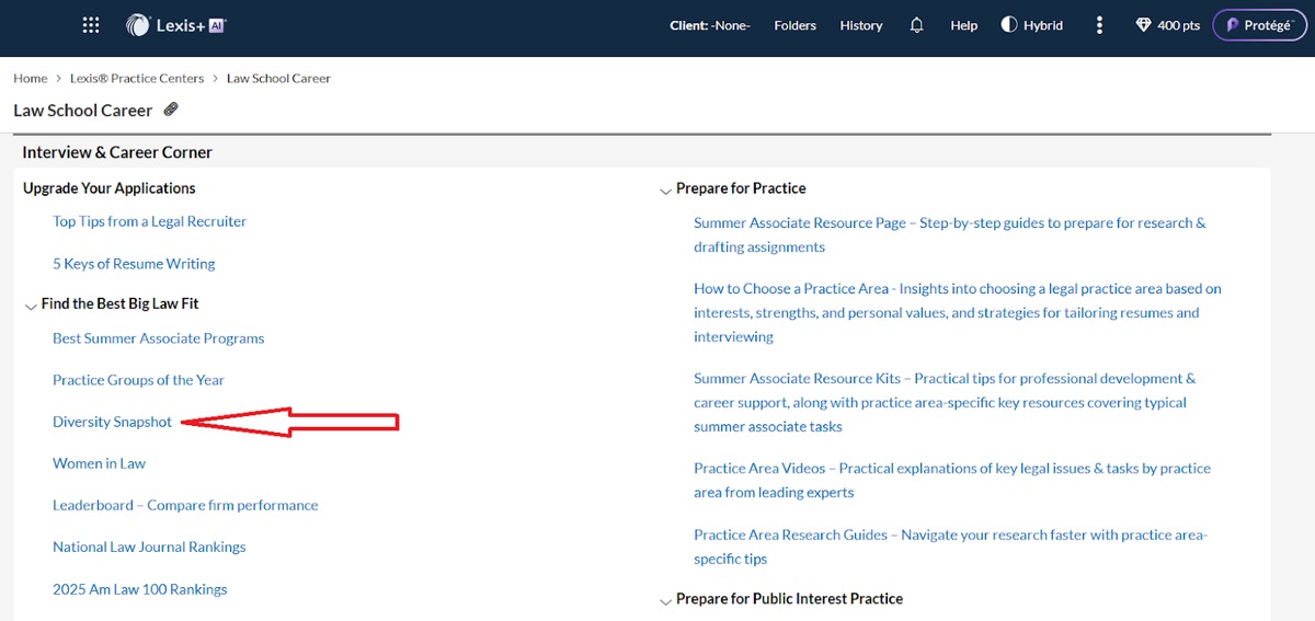 Lexis Law School Career page listing career resources