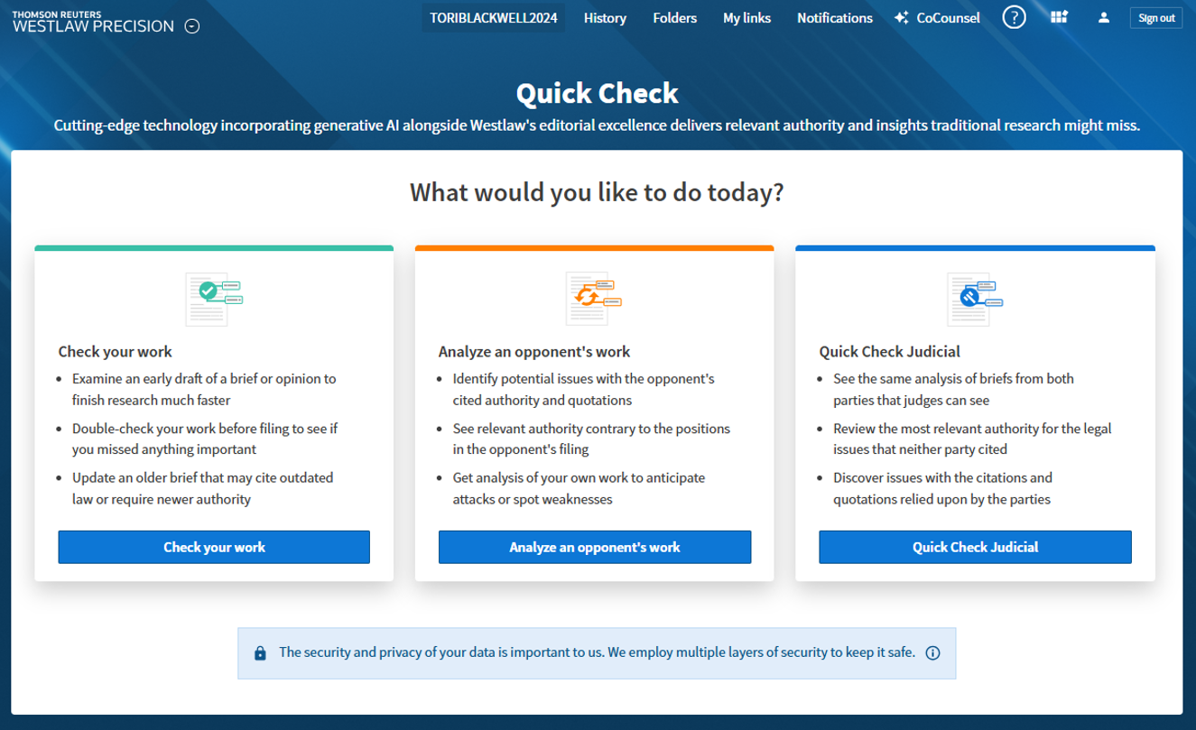 Westlaw: locating Quick Check