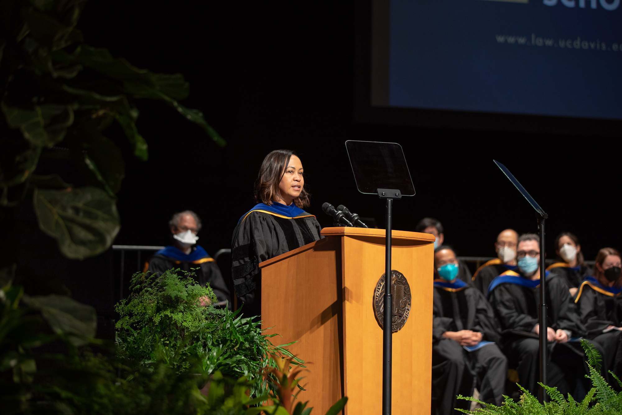 Stacy Boulware Eurie '95 speaking at the UC Davis Law Commencement of 2022.