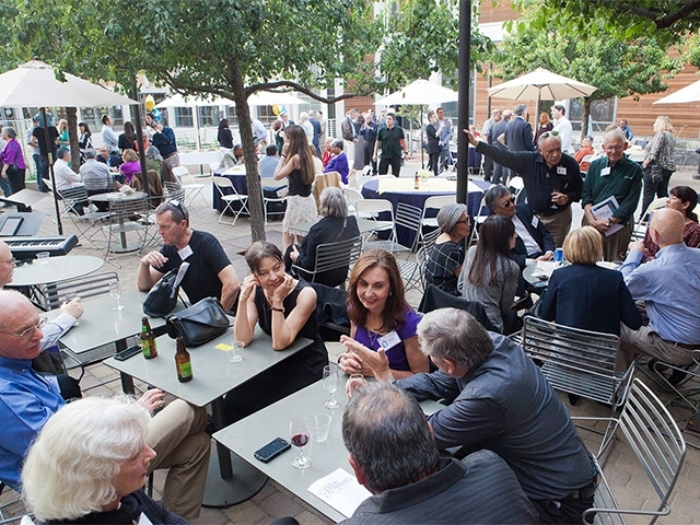 A reunions gathering in the King Hall Courtyard with members of the Class of 2015 and more.