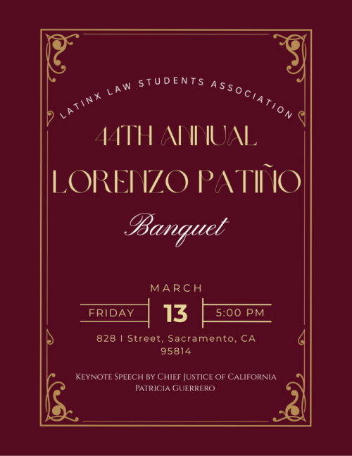 Maroon invitation for the 44th annual Lorenzo Patiño banquet, with event details.